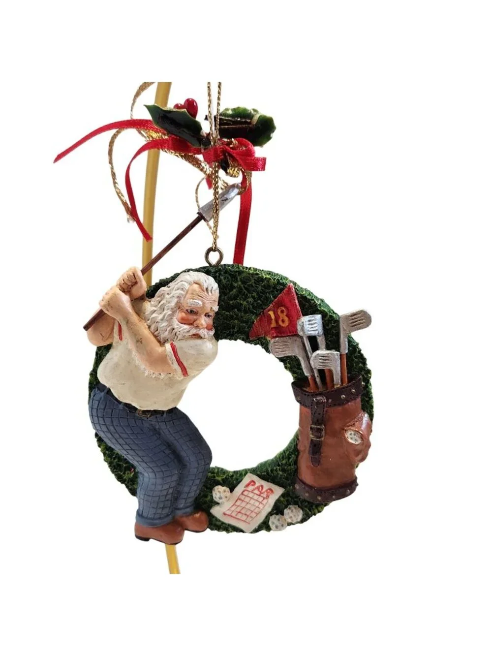 Santa Golfing Christmas Ornament Wreath Design Golf Bag Club Hanging Decoration